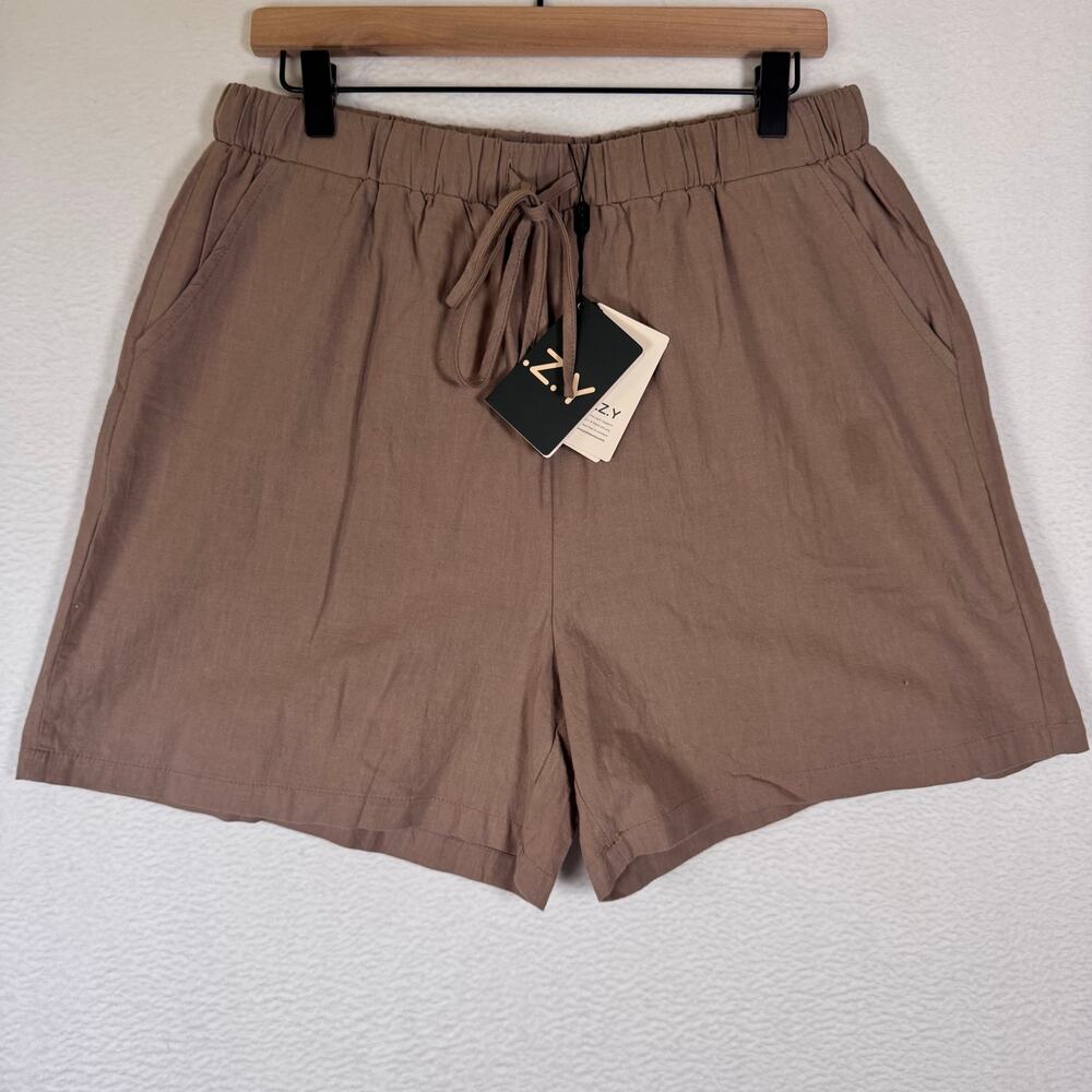 COZY Women's Casual Bamboo Short Pant Drawstring Elastic Waist sz 10 Brown Basic